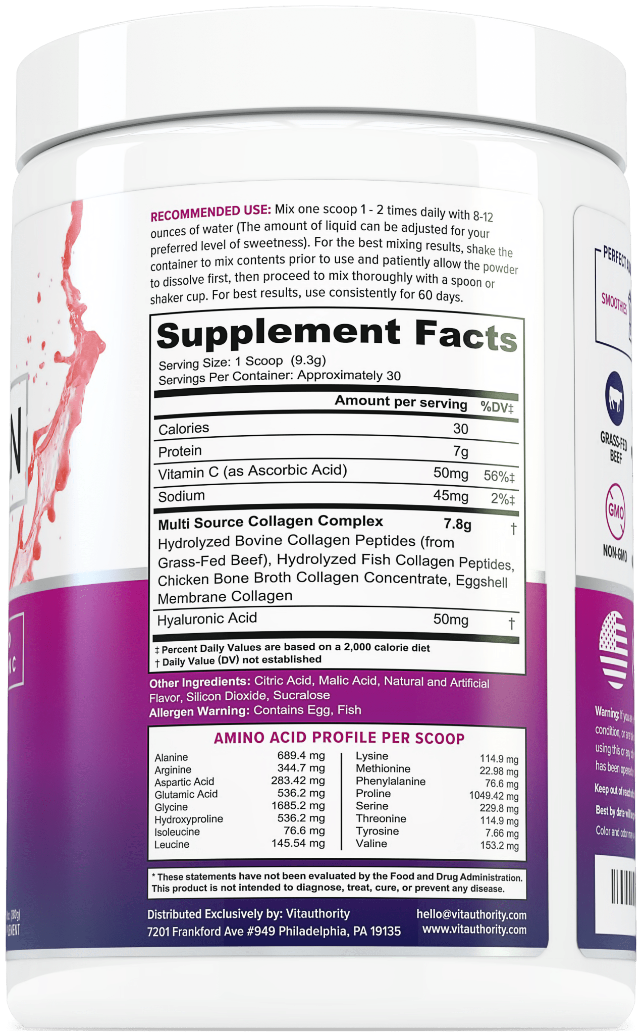 Multi Collagen Peptides - Strawberry - Vitauthority