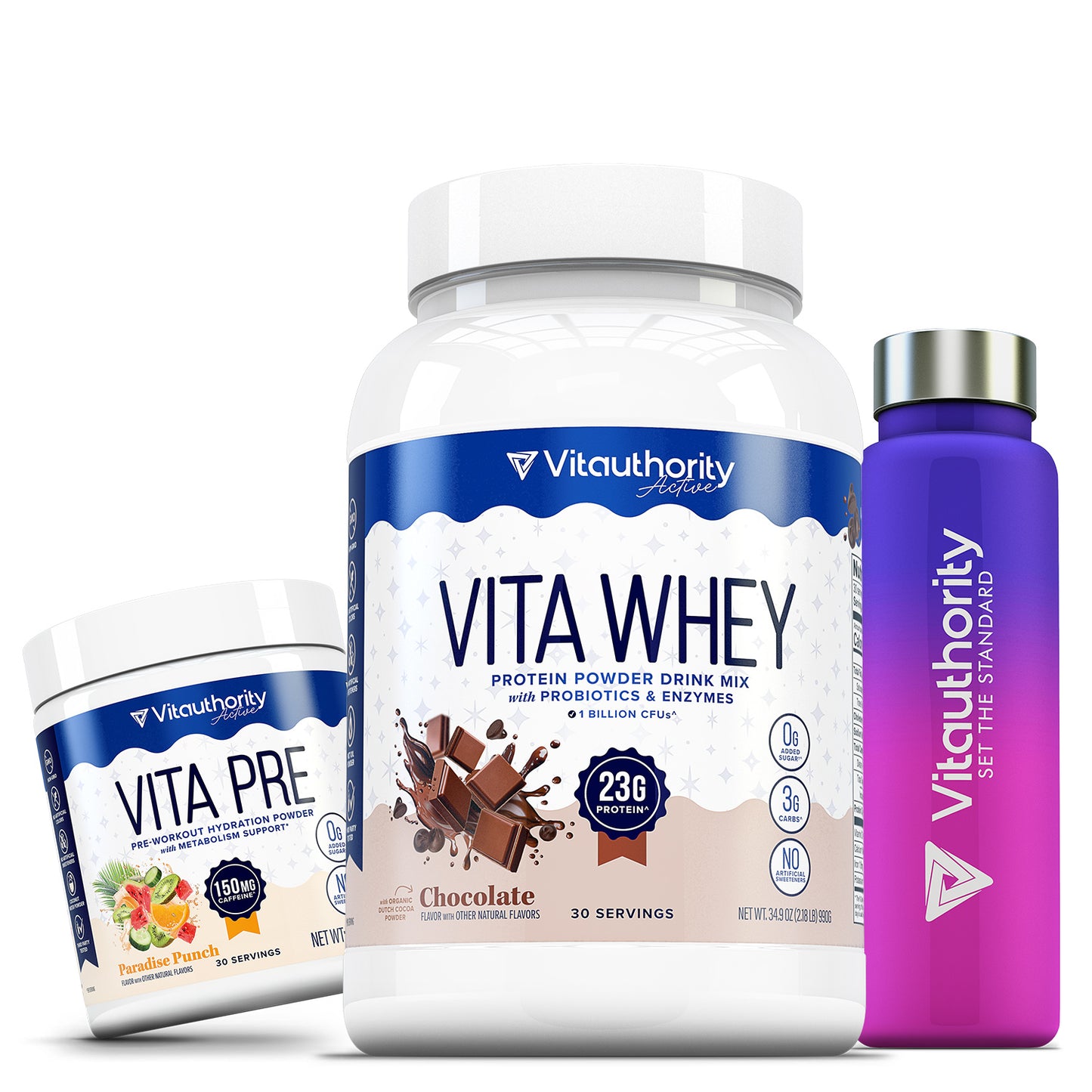 Strength and Energy Premade Bundle with Vita Whey, Vita Pre-Workout and Water Bottle