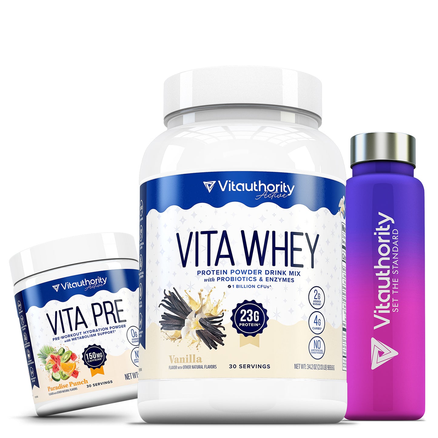 Strength and Energy Premade Bundle with Vita Whey, Vita Pre-Workout and Water Bottle