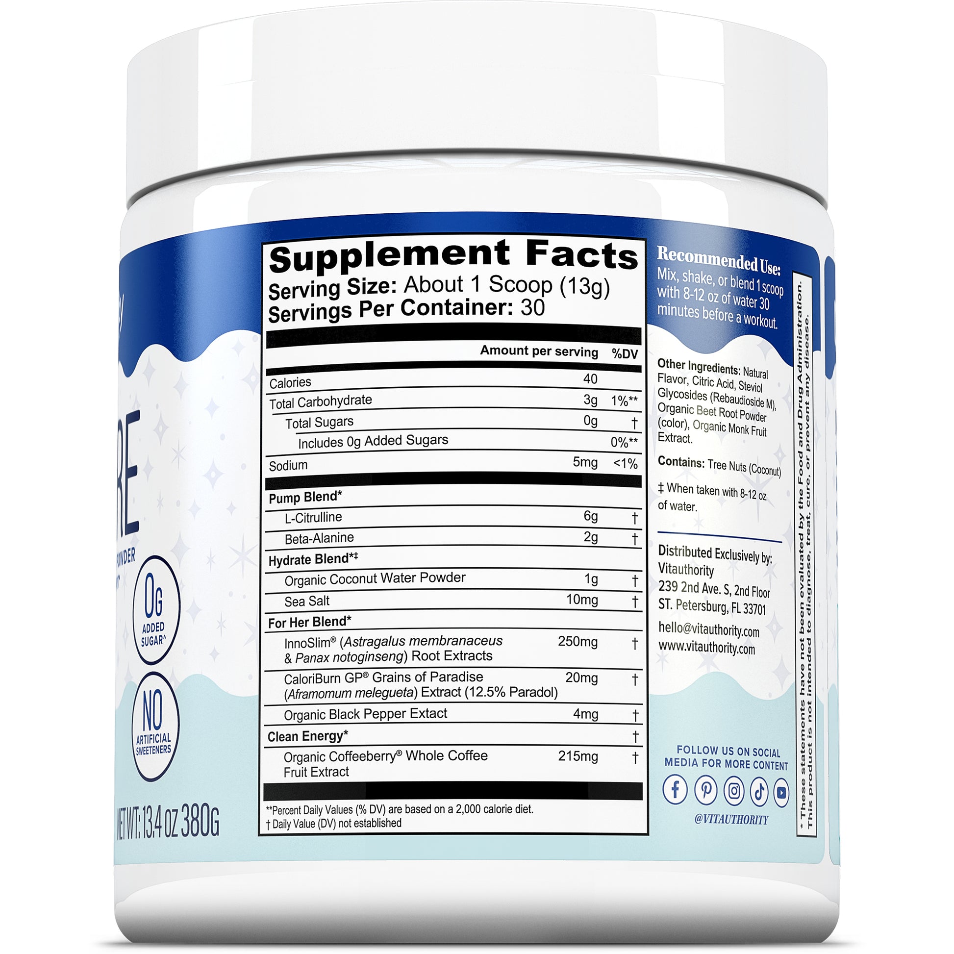 Vita Pre-Workout Fruit Fusion Flavor Supplemental Facts Panel