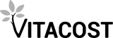 Vitacost logo with a stylized leaf graphic in gray and black text on a white background.