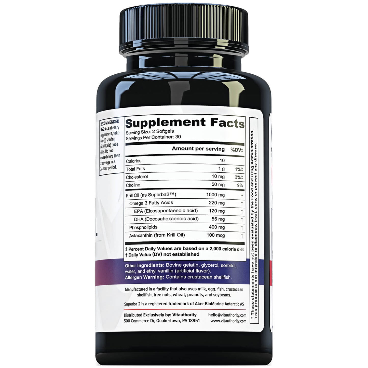 Krill Oil supplement facts: omega-3 fatty acids 220 mg